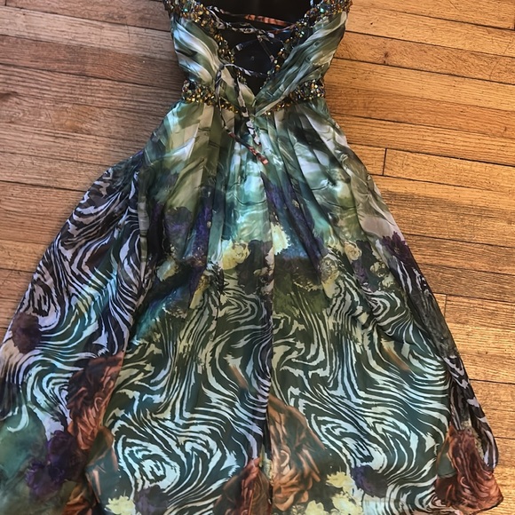 Multi Silk Prom Evening Gown Dress Sequin Beaded spaghettini Straps - Picture 5 of 6